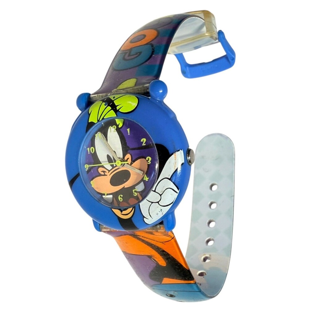 Vintage Disney Goofy Watch Blue Plastic Quartz 90s Retro Animated Movie